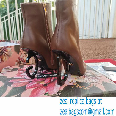 Dolce  &  Gabbana Heel 10.5cm Leather Ankle Boots Brown with Black Metal DG Heel 2021